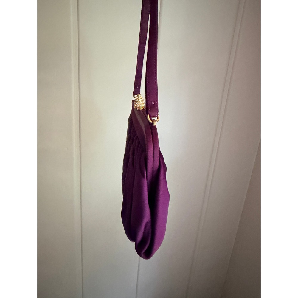 Vintage Morris Moskowitz Purple Satin Evening Bag 1950s Rhinestone Clasp Handbag - Picture 4 of 8